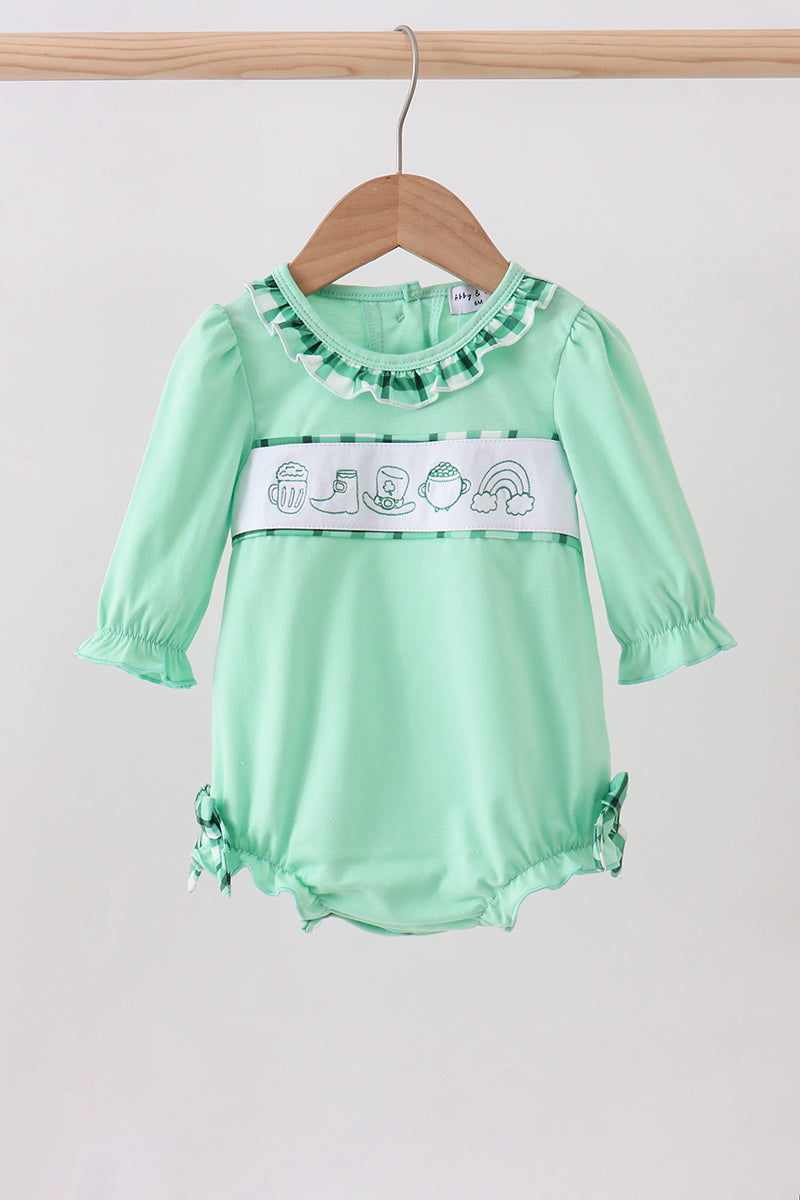 Green Embroidery Ruffle Bubble Onesie