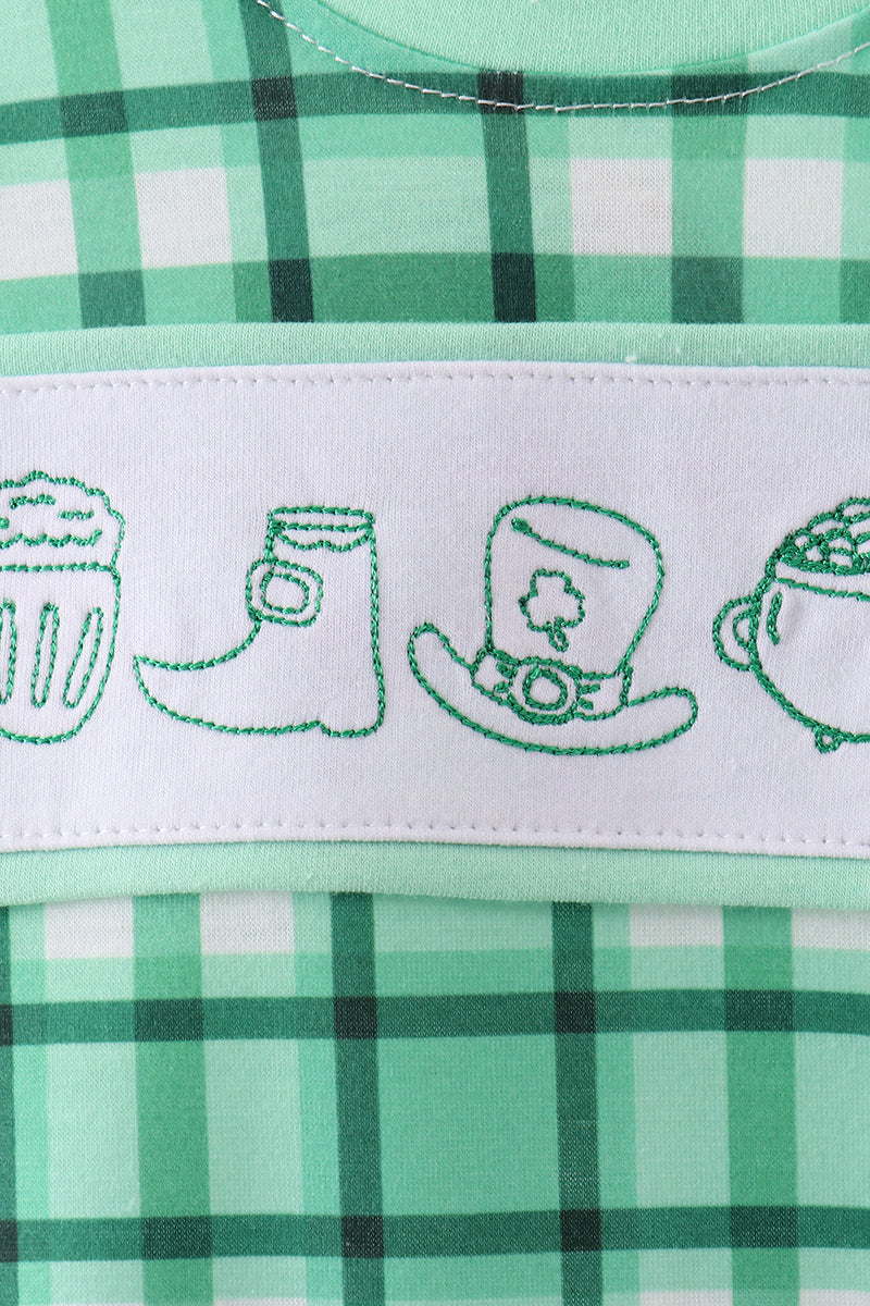 Green Parade Embroidery Gingham Romper