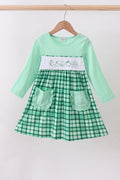 Green Parade Embroidery Gingham Dress