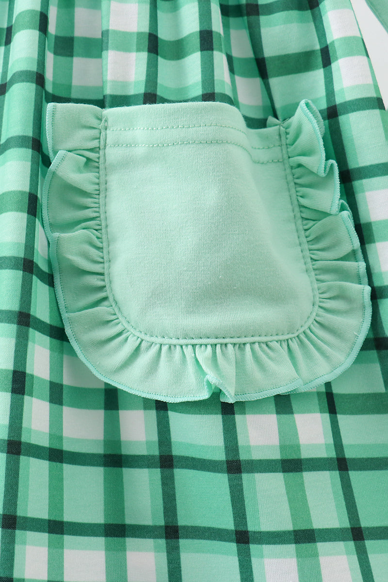 Green Parade Embroidery Gingham Dress