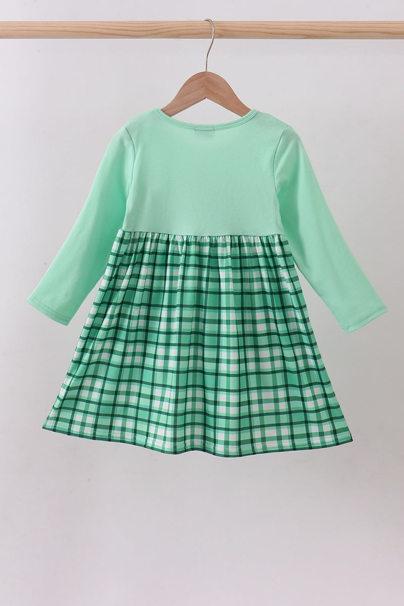 Green Parade Embroidery Gingham Dress