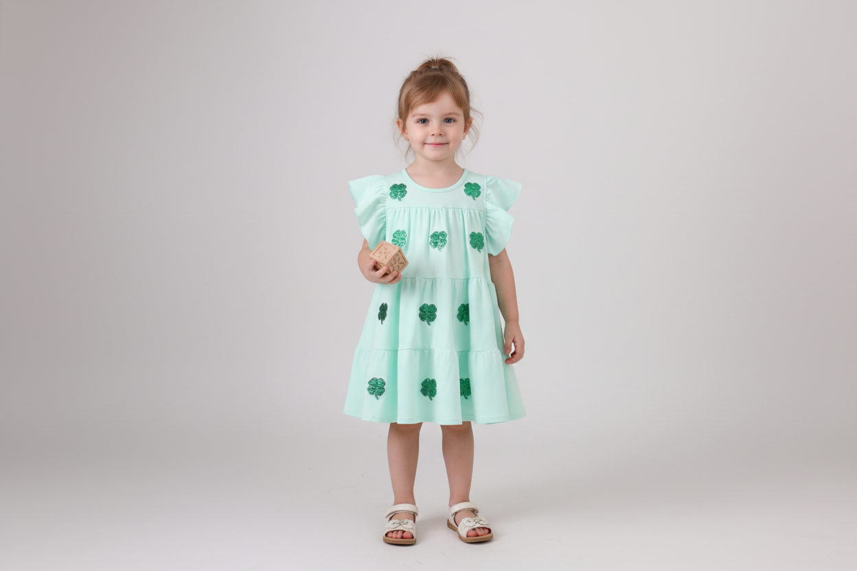 Mint Clover Ruffle Tiered Dress