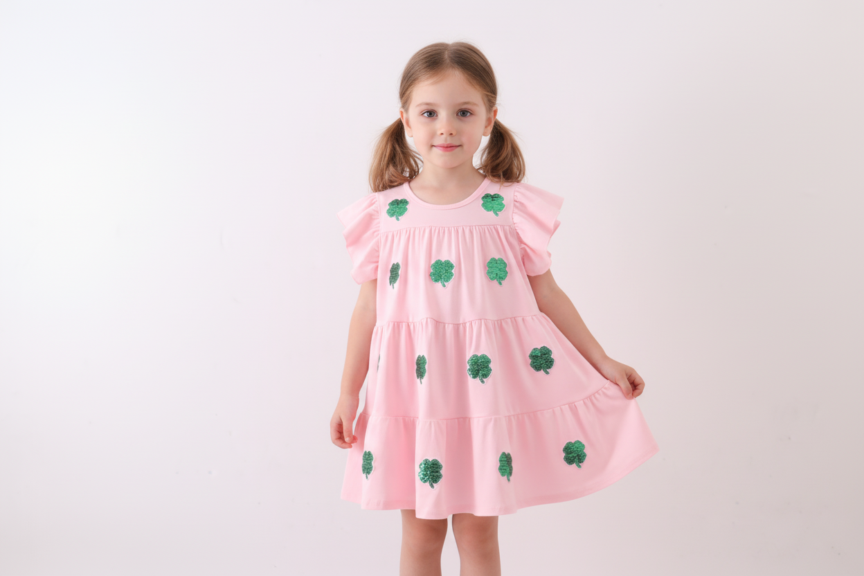 Pink Clover Ruffle Tiered Dress