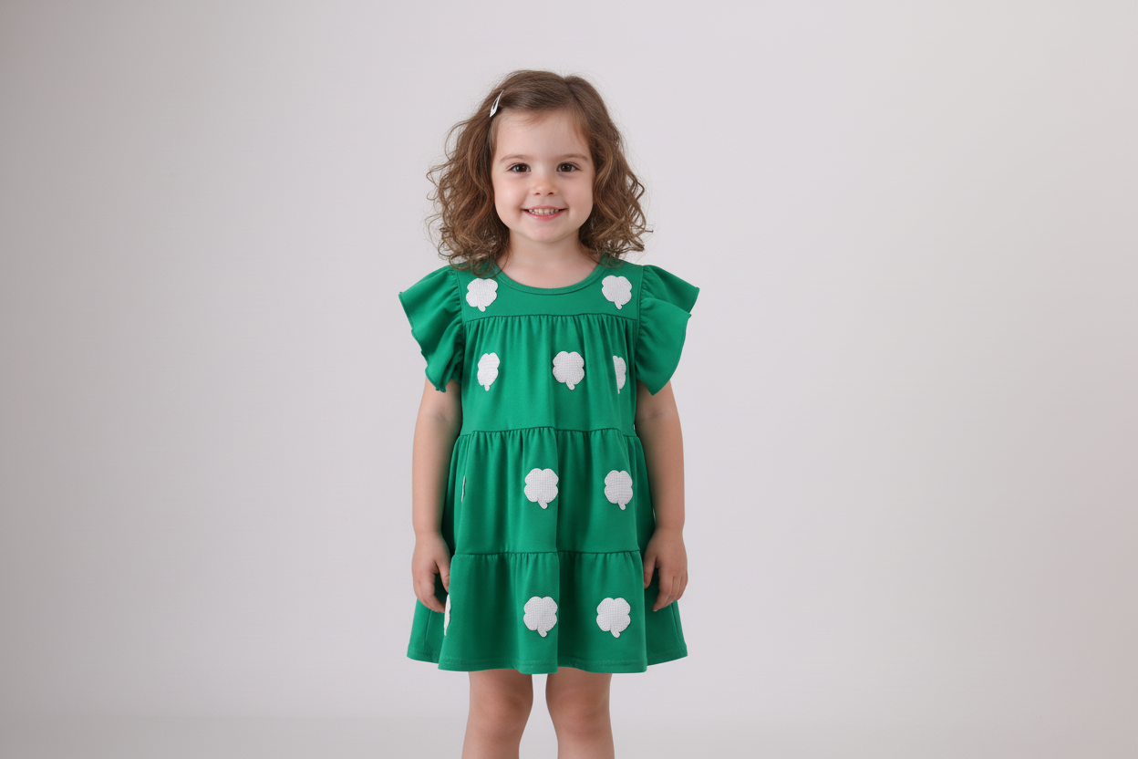 Green Clover Ruffle Tiered Dress
