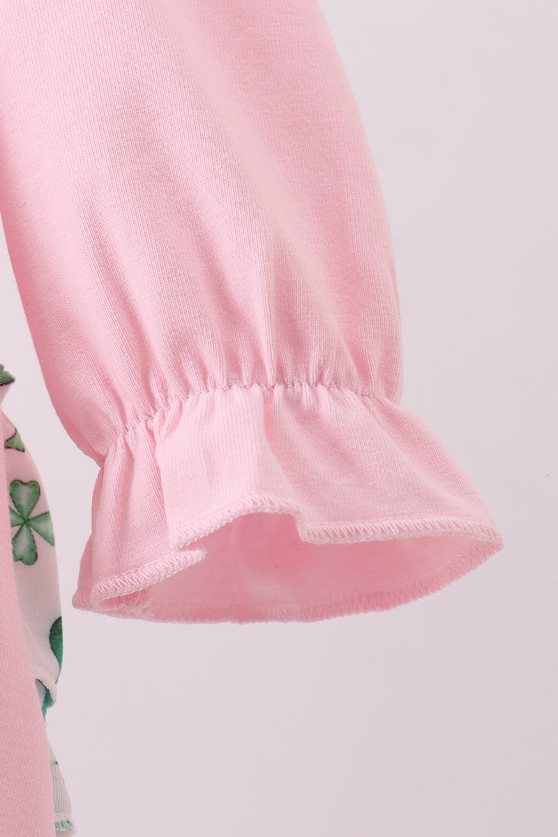 Pink Clover Glitter Ruffle Bubble Onesie