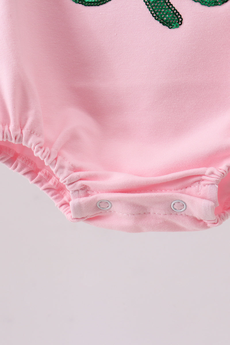 Pink Clover Glitter Ruffle Bubble Onesie