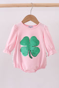 Pink Clover Glitter Ruffle Bubble Onesie