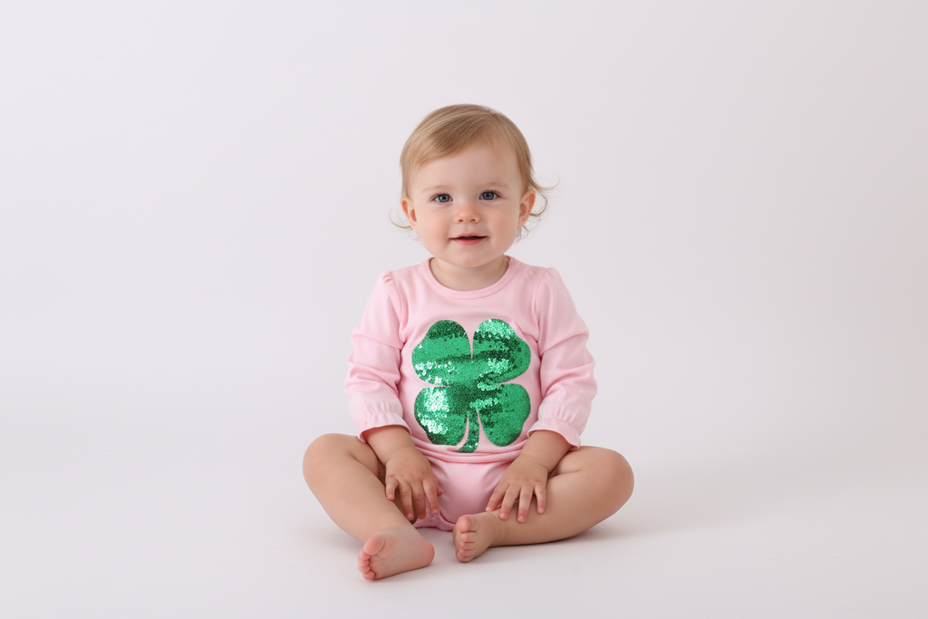 Pink Clover Glitter Ruffle Bubble Onesie