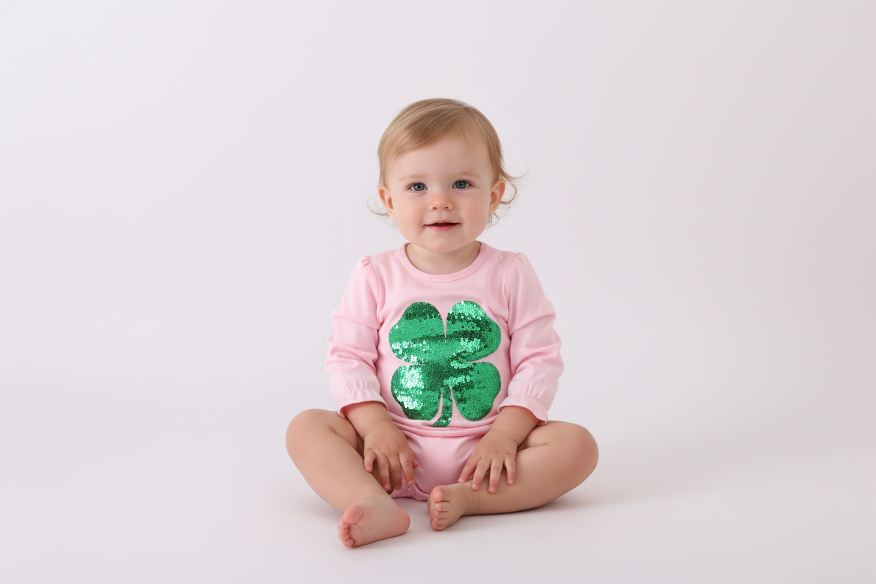 Pink Clover Glitter Ruffle Bubble Onesie