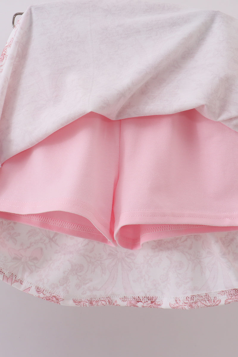Pink bowknot cross applique skort set