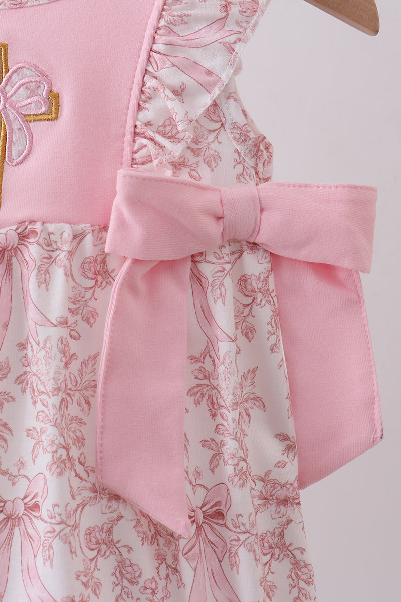 Pink bowknot cross applique ruffle bubble