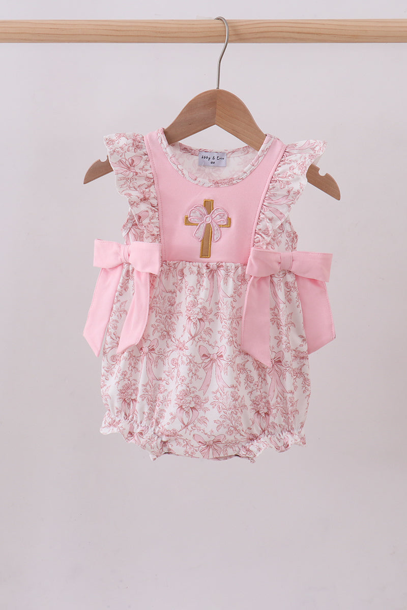 Pink bowknot cross applique ruffle bubble