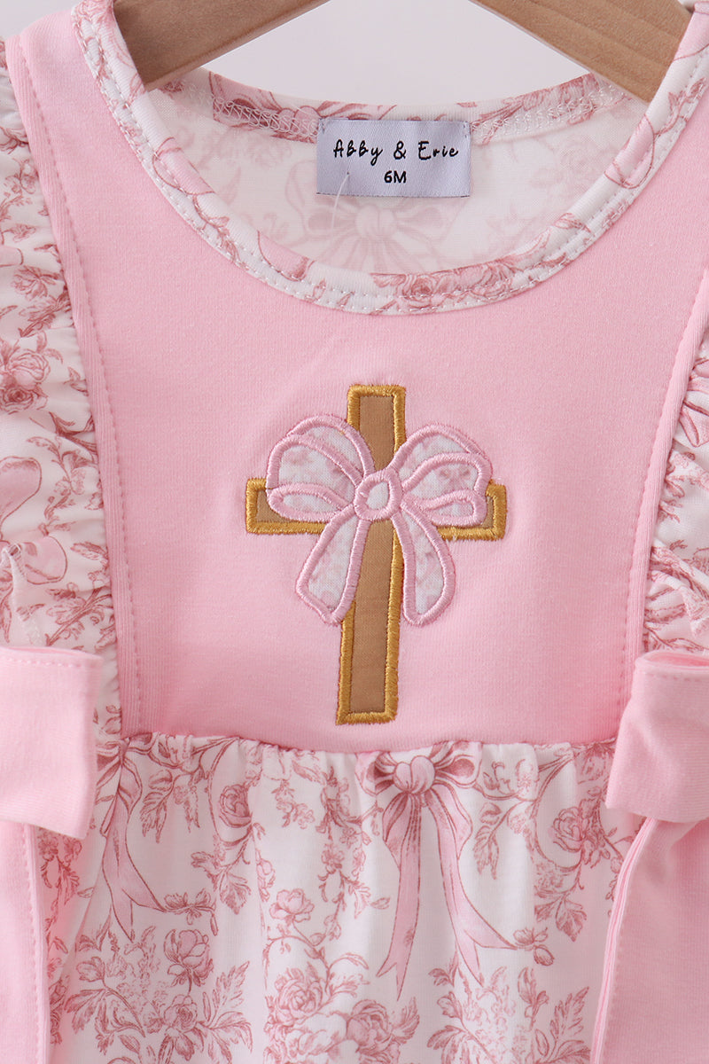 Pink bowknot cross applique ruffle bubble
