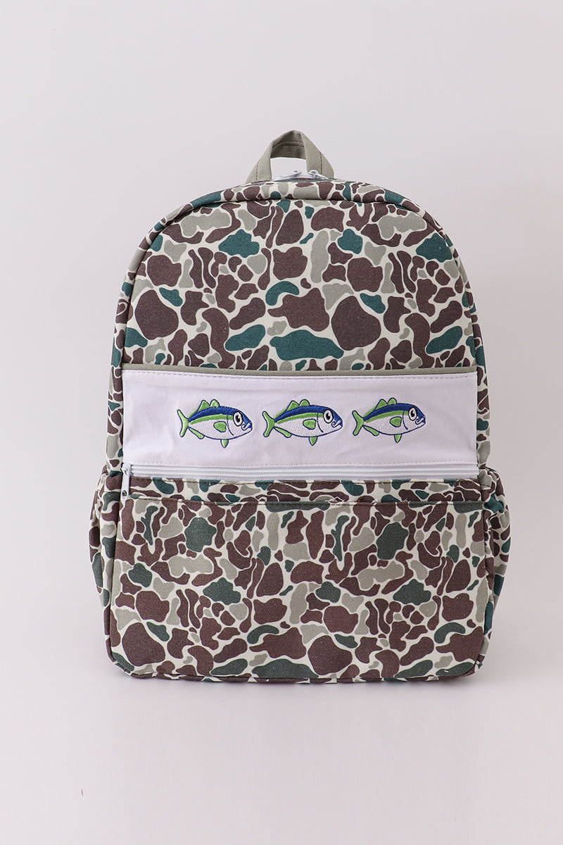 Camo Fish Embroidered Canvas Backpack