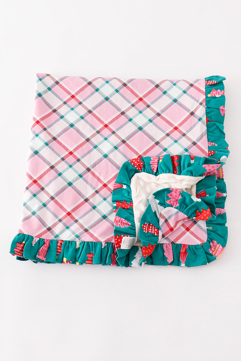 Mink Pink Plaid Ruffle Blanket