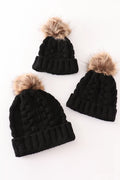 Pompom Beanie Hat - Black