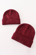 Burgundy ribbed basic knit beanie hat