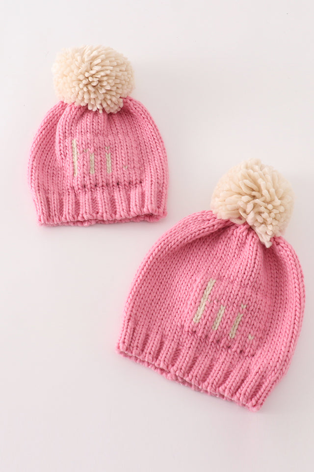 Pompom Beanie Hat - Pink Hi