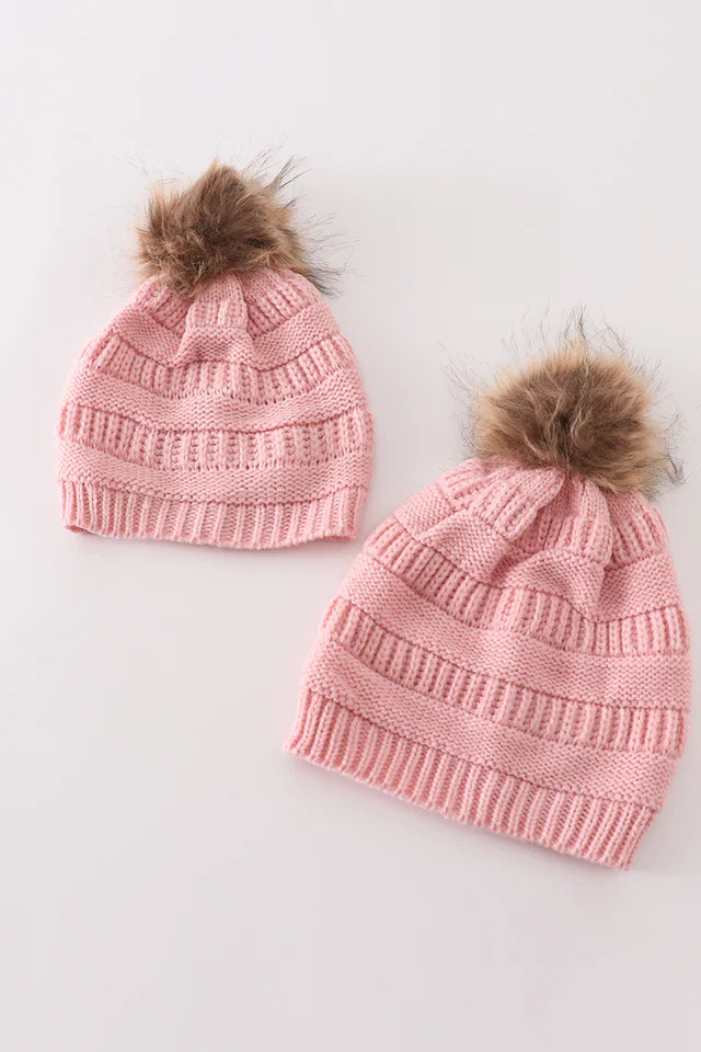 Pompom Beanie Hat - Pink