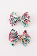 Piggie Hair Bow - Teal Floral Print