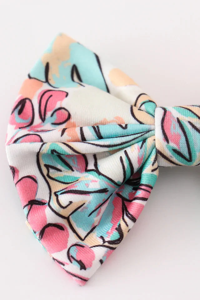 Piggie Hair Bow - Teal Floral Print