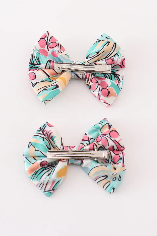 Piggie Hair Bow - Teal Floral Print