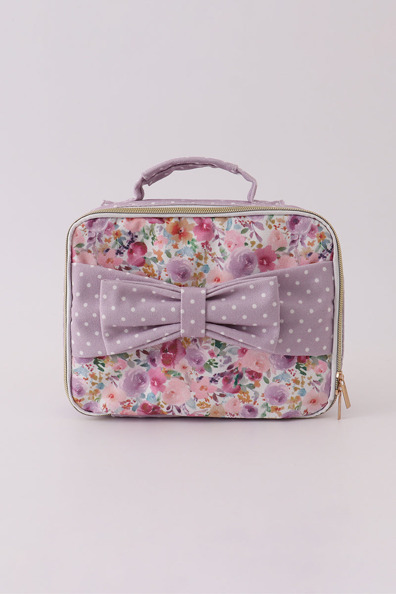 Purple Floral Canvas Lunch Bag