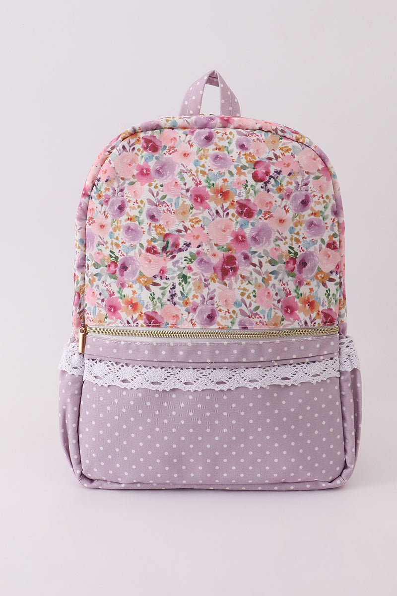 Purple Floral Canvas Backpack