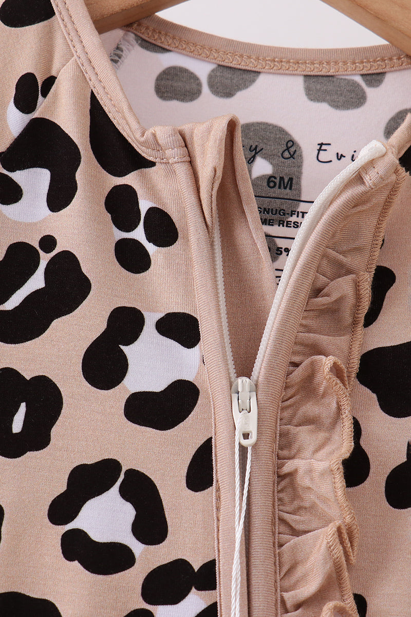 Brown Leopard Bamboo Zipper Romper