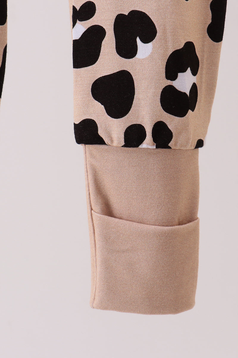 Brown Leopard Bamboo Zipper Romper