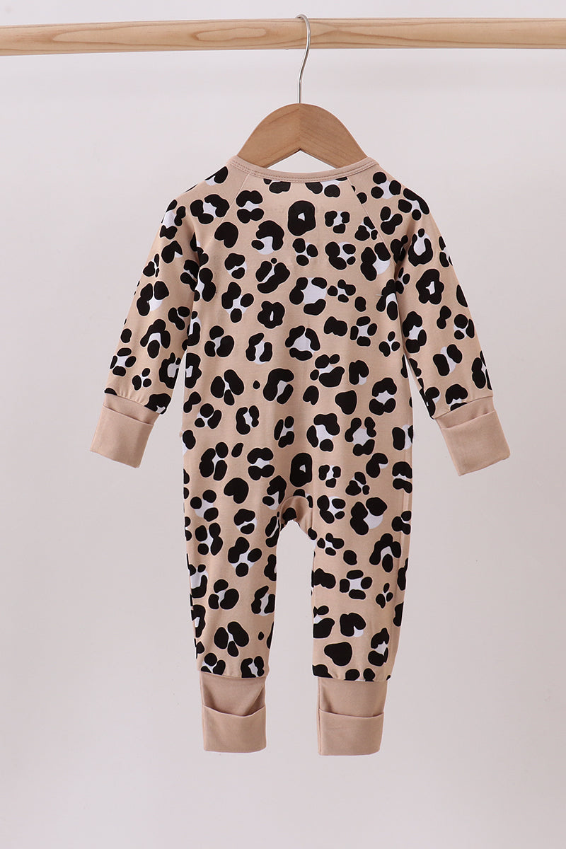 Brown Leopard Bamboo Zipper Romper