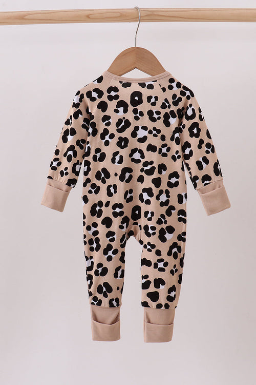 Brown Leopard Bamboo Zipper Romper