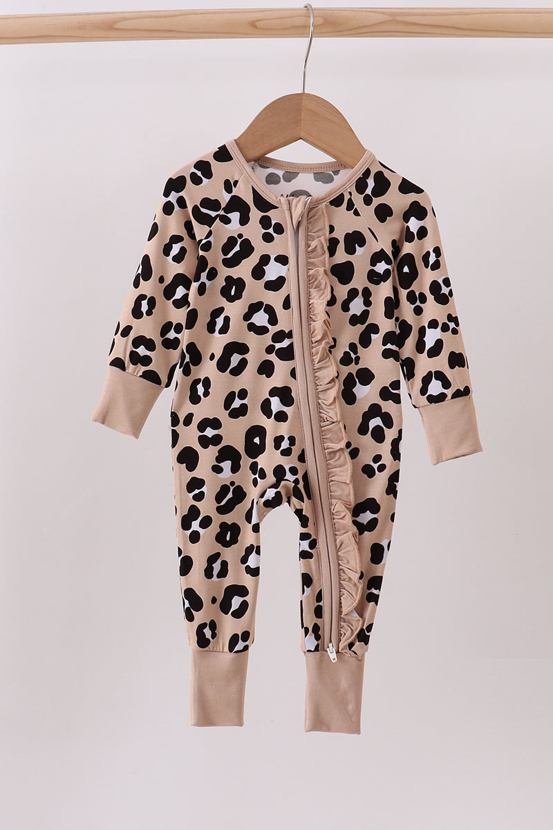 Brown Leopard Bamboo Zipper Romper