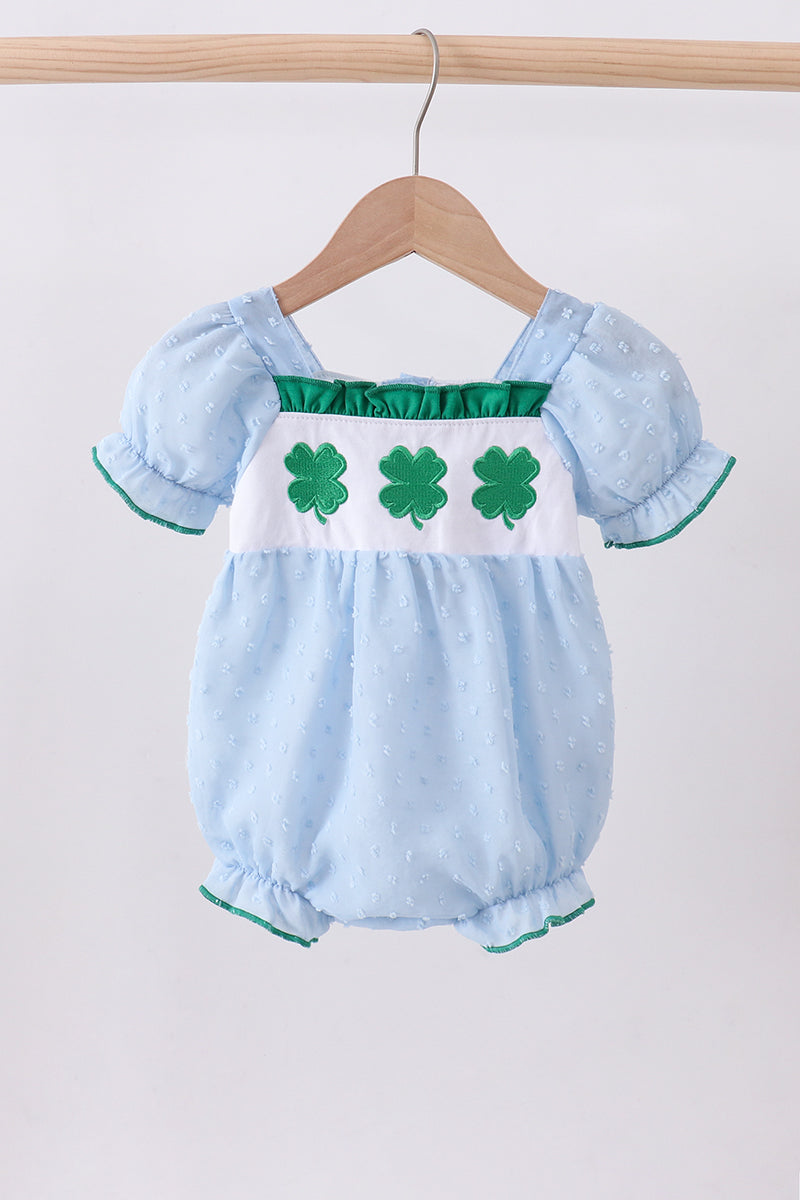 Blue Clover Swiss Dot Bubble Onesie