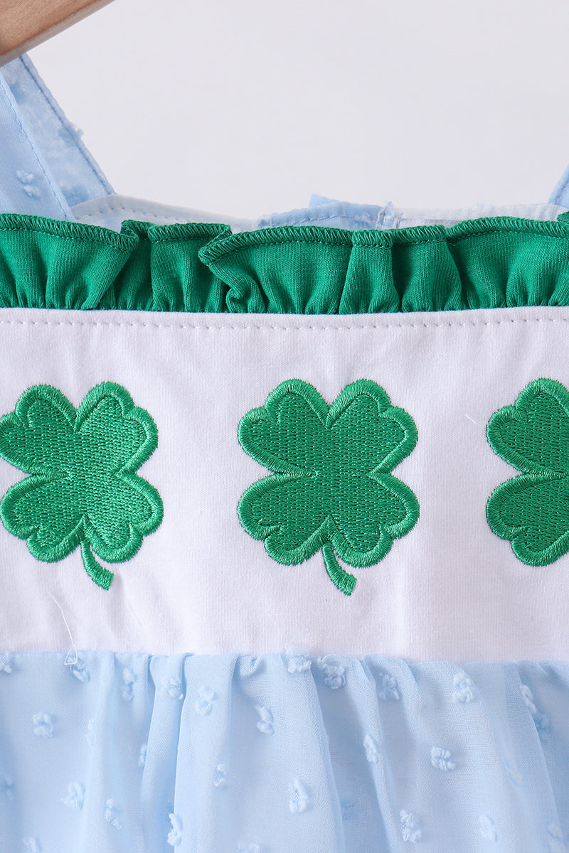 Blue Clover Swiss Dot Bubble Onesie