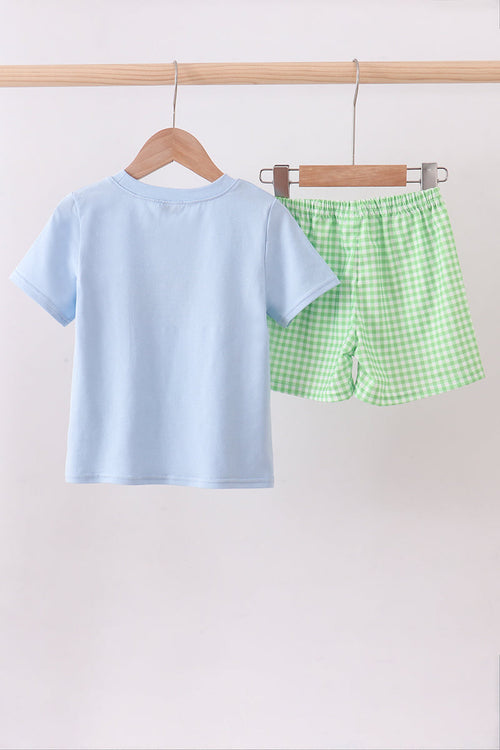 Blue Clover Embroidery Shorts Set