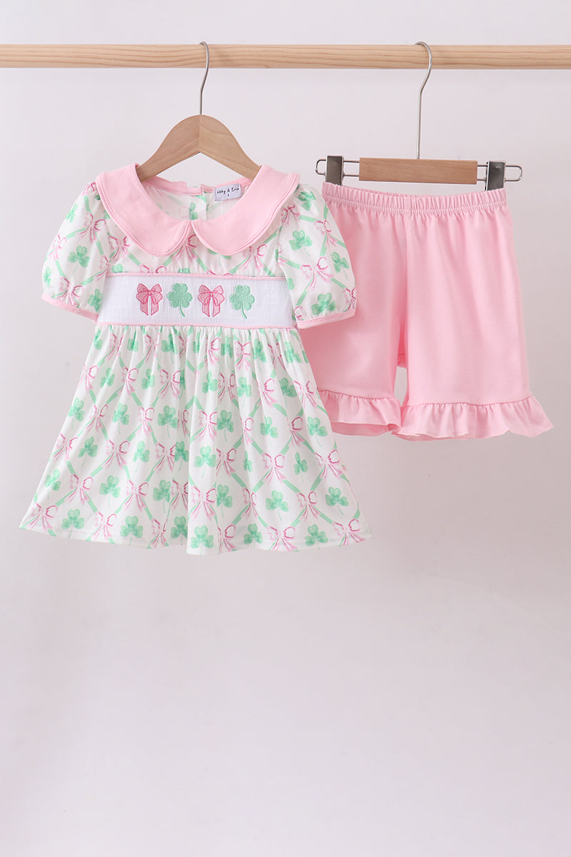 Pink Clover Bow Shorts Set