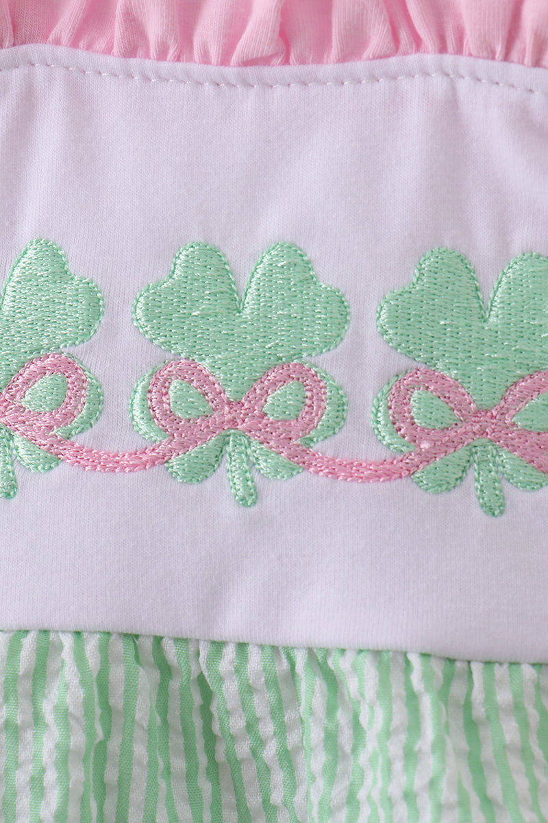 Green Clover Bow Bubble Onesie