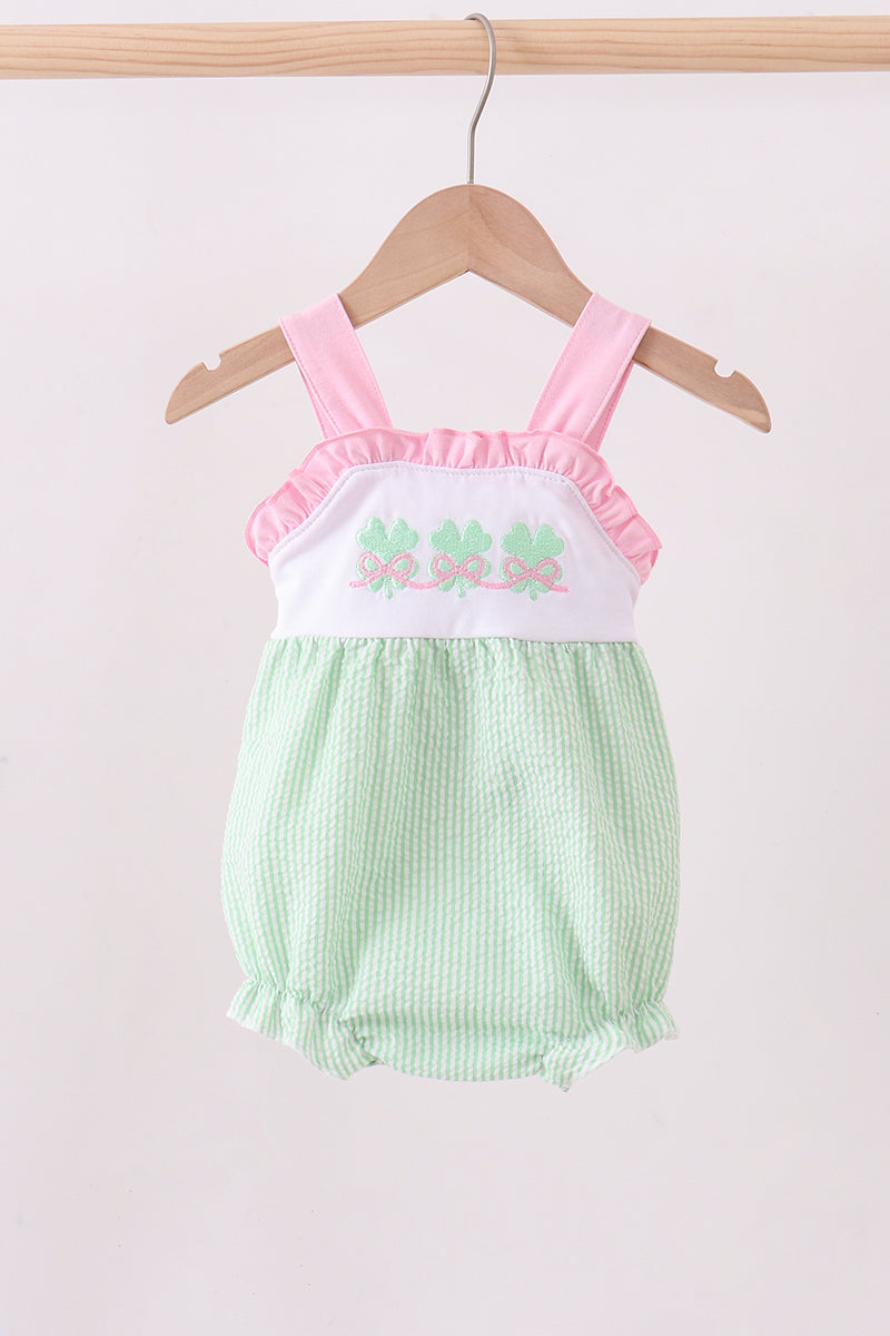 Green Clover Bow Bubble Onesie