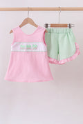 Pink Clover Bow Seersucker Ruffle Shorts