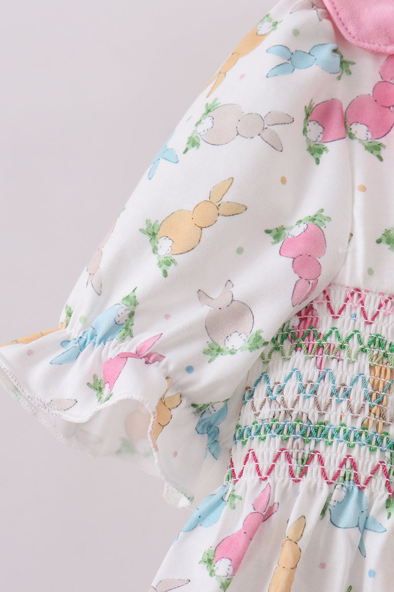 Pink bunny smocked ruffle shorts set