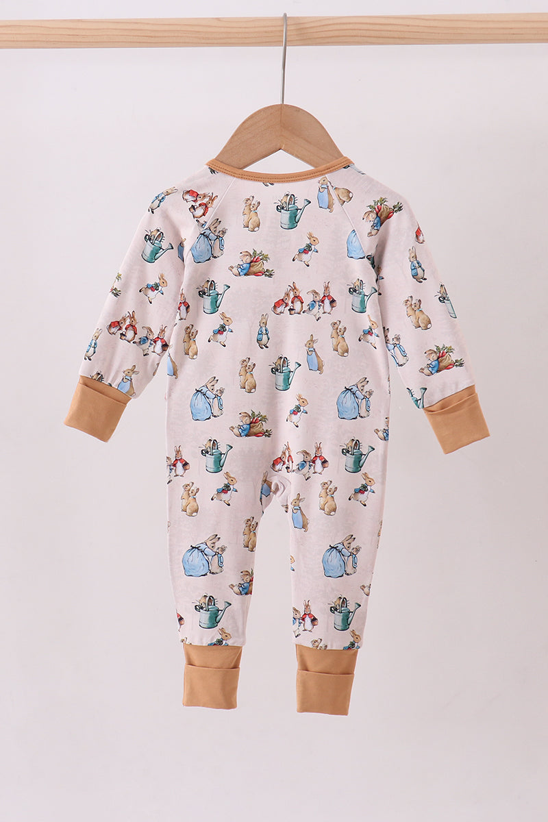 Brown bunny bamboo zipper romper