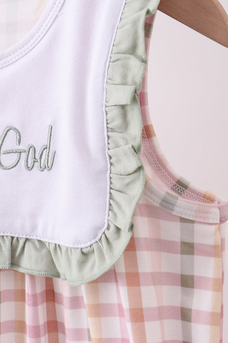 Lamb of god applique plaid ruffle dress