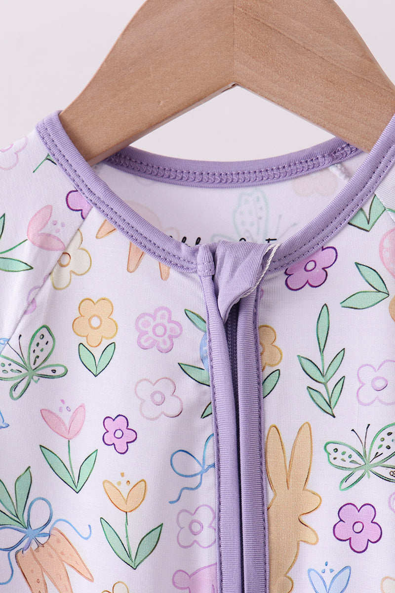 Purple floral print romper