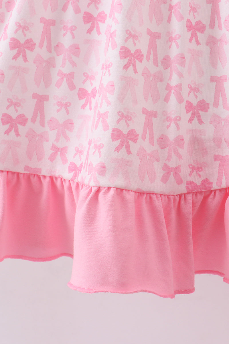 Pink bow bunny embroidery ruffle dress