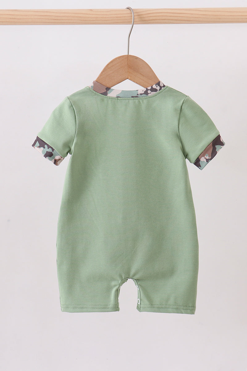 Green camouflage cross applique romper