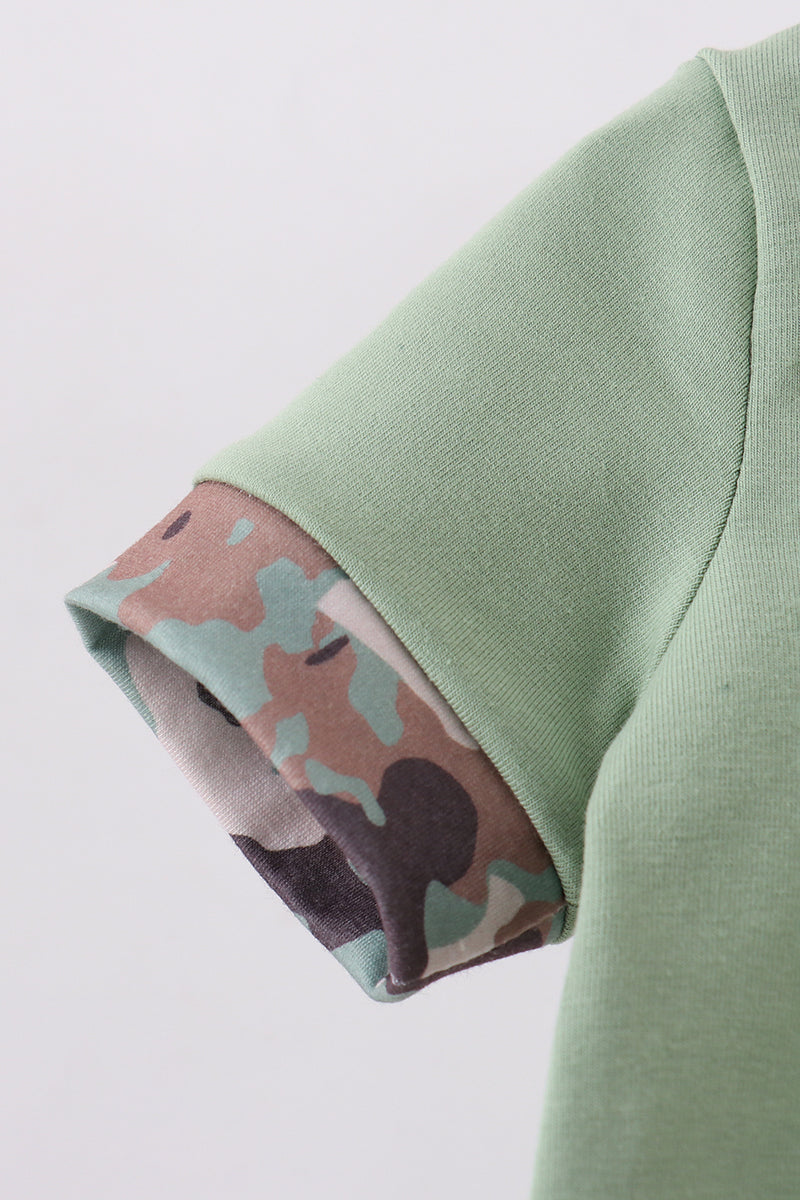 Green camouflage cross applique romper