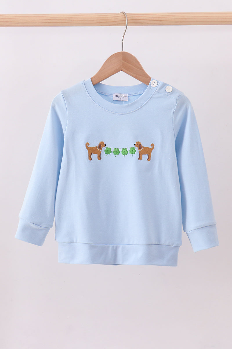 Blue Puppy & Clover Top