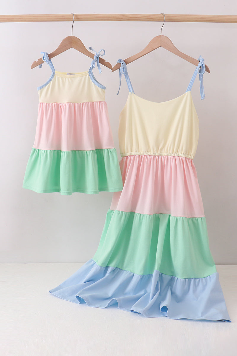 Color block tiered mini and mama dress