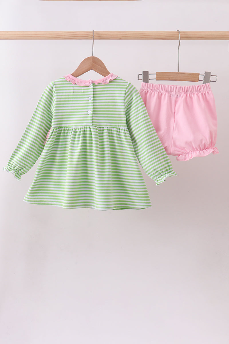 Green Clover Stripe Bow Bloomer Set